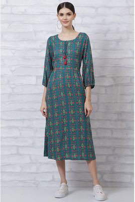 RANGRITI Women A-line Green Midi/Calf Length Dress