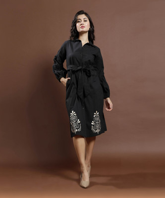 ATHENA Women Shirt Black Midi/Calf Length Dress