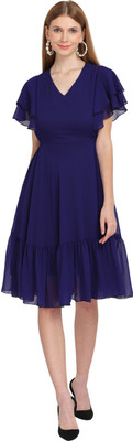 color world Women A-line Blue Below Knee Dress