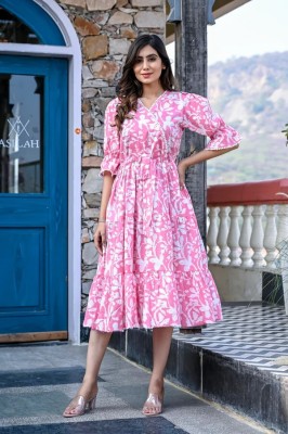 SEAKART Women Tiered Pink Dress