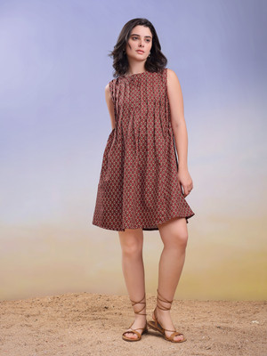 PURVAJA Women A-line Brown Mini/Short Dress