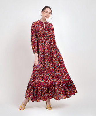 ZWERLON Women A-line Maroon Maxi/Full Length Dress