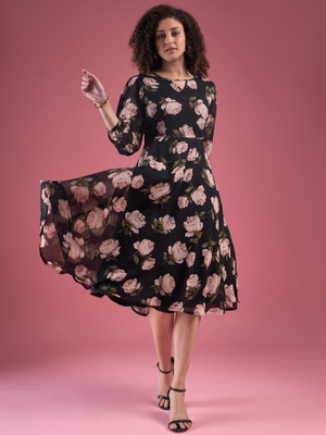 Dressberry Women A-line Black Midi/Calf Length Dress