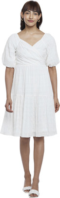 Honey By Pantaloons Women Fit and Flare White Midi/Calf Length Dress