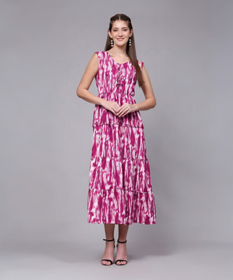 The Vendorvilla Women A-line Maroon Midi/Calf Length Dress