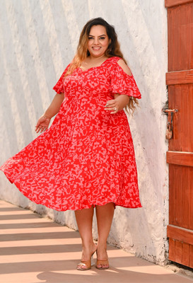 PrettyPlus by Desinoor.com Women Fit and Flare Red Midi/Calf Length Dress
