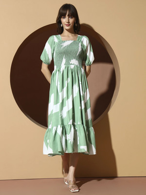 ZWERLON Women A-line Green Midi/Calf Length Dress