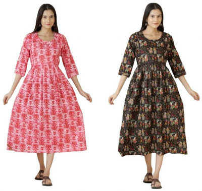 Moda Rapido Women Fit and Flare Multicolor Midi/Calf Length Dress