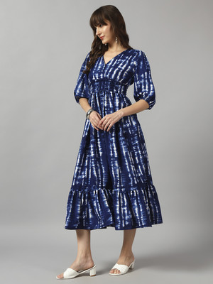 Raiyani Enterprise Women Fit and Flare Blue Midi/Calf Length Dress