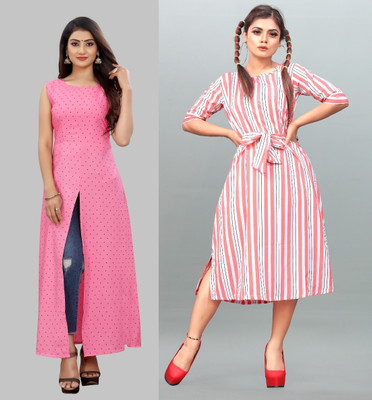 Modli 20 Fashion Women Fit and Flare Pink Below Knee Dress