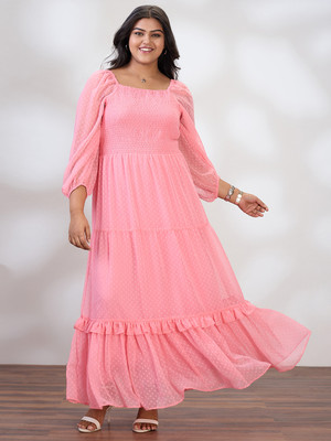 Globus Women Fit and Flare Pink Maxi/Full Length Dress