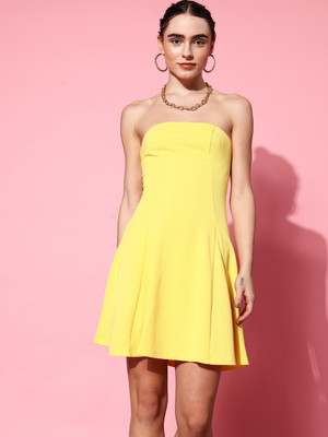 VENI VIDI VICI Women Bodycon Yellow Above Knee/Mid Thigh Length Dress