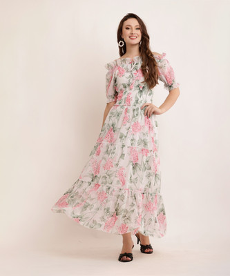 bright nex Women Fit and Flare Multicolor Maxi/Full Length Dress