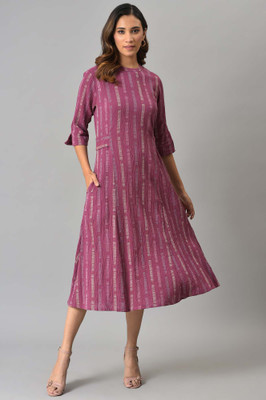 W Women A-line Multicolor Midi/Calf Length Dress