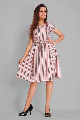 Gurudev Fashionn Women A-line Black, Pink, White Knee Length Dress