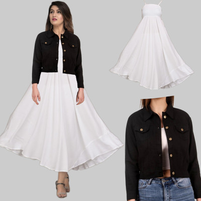 BuyUniqueFashion Women Fit and Flare White Midi/Calf Length Dress