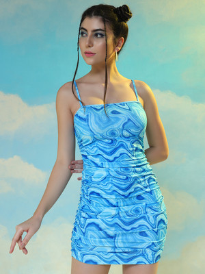 TANDUL Women Bodycon Blue Above Knee/Mid Thigh Length Dress