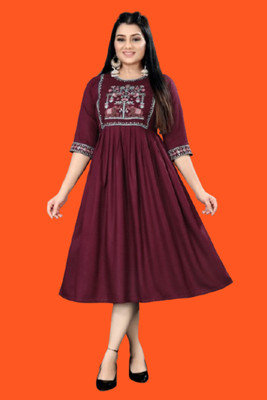 DICHIKA Women Fit and Flare Black Midi/Calf Length Dress