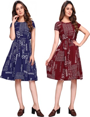 Gurudev fashion Women A-line Dark Blue, White, Maroon Dress