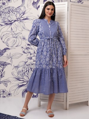 Vishudh Women Tiered Blue Dress