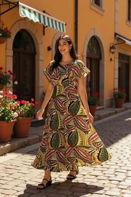 Hive91 Women A-line Multicolor Maxi/Full Length Dress
