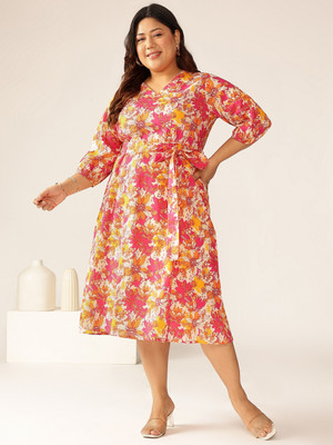 Janasya Women A-line Multicolor Midi/Calf Length Dress