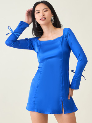 AAYU Women A-line Blue Above Knee/Mid Thigh Length Dress