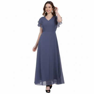 color world Women Fit and Flare Grey Maxi/Full Length Dress