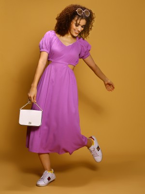 Sera Women Fit and Flare Purple Dress