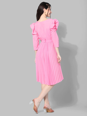 HOUSE OFF COMMON Women Fit and Flare Pink Knee Length Dress