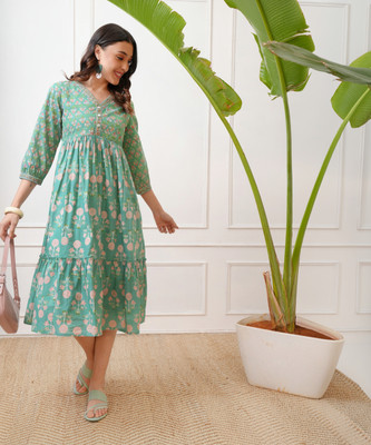 Vishudh Women Tiered Multicolor Midi/Calf Length Dress