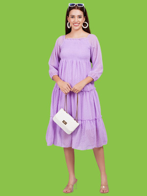Jyoti Women Gathered Purple Midi/Calf Length Dress