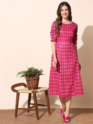 Moda Rapido Women A-line Pink Midi/Calf Length Dress