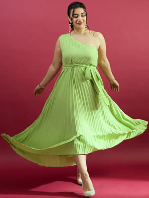 CURVE BY KASSUALLY Women Fit and Flare Green Maxi/Full Length Dress