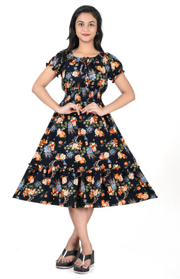 SHREESHYAMDARBAR Women Fit and Flare Yellow Midi/Calf Length Dress