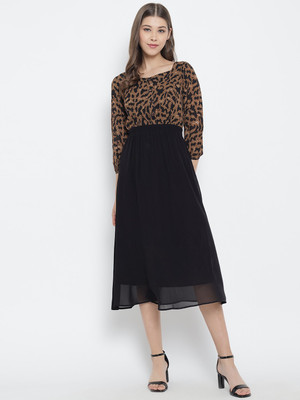 Moda Rapido Women A-line Black Midi/Calf Length Dress