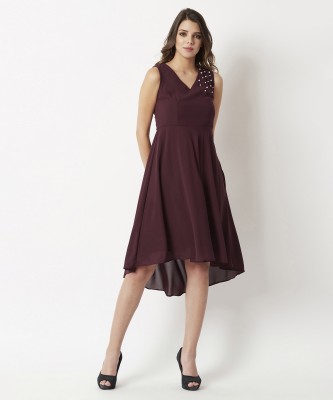 Miss Chase Women High Low Maroon Dress