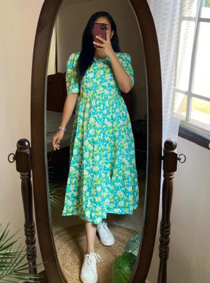 TANISHQGARMENTS Women A-line Green Midi/Calf Length Dress