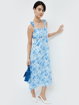 Ginger by Lifestyle Women A-line Blue, White Dress