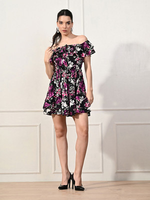 ADRIANA Women Fit and Flare Black Above Knee/Mid Thigh Length Dress