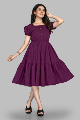 LEVIFIELD Women Fit and Flare Purple Midi/Calf Length Dress
