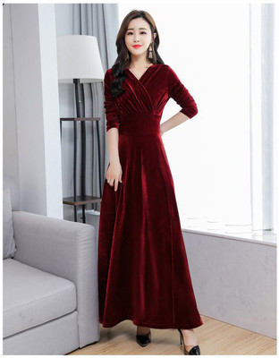 9ZEUS Women Maxi Maroon Full Length Dress