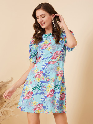 RARE Women A-line Light Blue Above Knee/Mid Thigh Length Dress