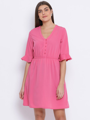 OXOLLOXO Women Skater Pink Above Knee/Mid Thigh Length Dress