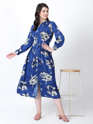 DRAPE AND DAZZLE Women A-line Blue Midi/Calf Length Dress