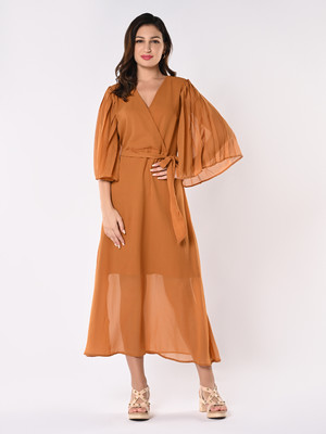 ITI Women Maxi Brown Full Length Dress