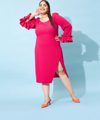 Athena Ample Women Wrap Pink Midi/Calf Length Dress