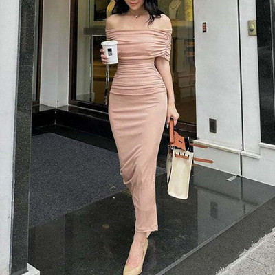OUTZIDR Women Bodycon Beige Below Knee Dress