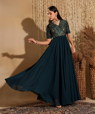 Miss Chase Women Wrap Green Maxi/Full Length Dress