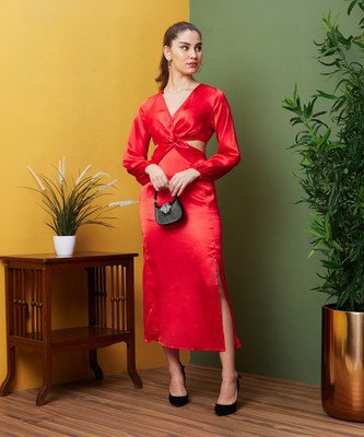Globus Women A-line Red Midi/Calf Length Dress